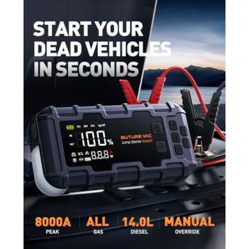 10-in-1 Portable Car Battery Jump Starter with Air Compressor 8000A 160PSI 45W Charger, Jump Starter...