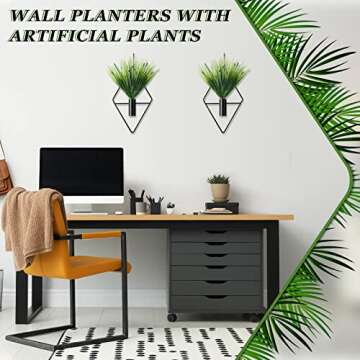 Canlierr 2 Pieces Wall Decor Hanging Planters with Artificial Plants Metal Hanging Vase Indoor Plants Holder Modern Geometric Wall Art for Home Bedroom Living Room Office(Black)