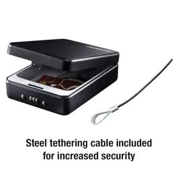 SentrySafe Small Safe, Black Lock Box with Combination Lock for Office or Dorm Secures Money, Passport, Jewelry, 0.05 Cubic Feet, Exterior: 2.6 in. H x 5.9 in. W x 8.0 in. D, ‎P005C