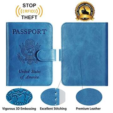 Passport Holder Cover Wallet RFID Blocking Leather Card Case Travel Accessories for Women Men (Blue)