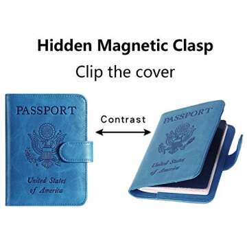 Passport Holder Cover Wallet RFID Blocking Leather Card Case Travel Accessories for Women Men (Blue)
