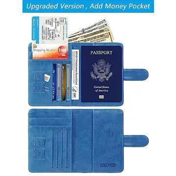 Passport Holder Cover Wallet RFID Blocking Leather Card Case Travel Accessories for Women Men (Blue)