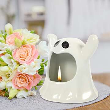 Halloween Candle Holder Cup, Ceramic Candlestick Cute Ghost Shape Tealight Cup for Spooky Party Tabl...