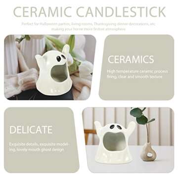 Halloween Candle Holder Cup, Ceramic Candlestick Cute Ghost Shape Tealight Cup for Spooky Party Table Centerpiece Decor