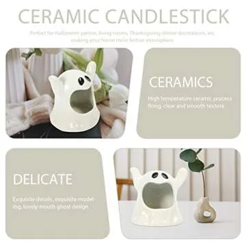 Halloween Candle Holder Cup, Ceramic Candlestick Cute Ghost Shape Tealight Cup for Spooky Party Table Centerpiece Decor