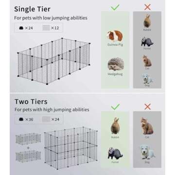 LURIVA DIY Small Animal Pet Playpen, Guinea Pig Cages, Rabbit Playpen, Dog/ Puppy Playpen, Indoor Portable Metal Wire Yard Fence, 15 X 12 Inch, 12 Panels, Black