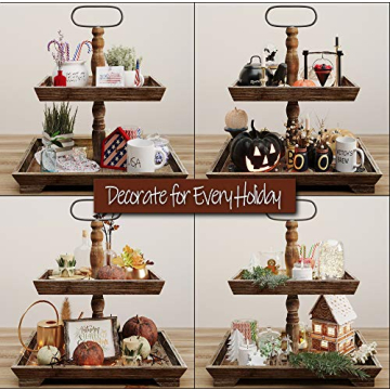 Farmhouse Tiered Tray Stand - Two Tier Tray - Wood Tiered Tray Decor Holder - 2 Tier Tray Stand Farmhouse - Wooden Tiered Stand Farmhouse - Two Tiered Tray Farmhouse - 2 Tiered Tray Farmhouse - Rustic
