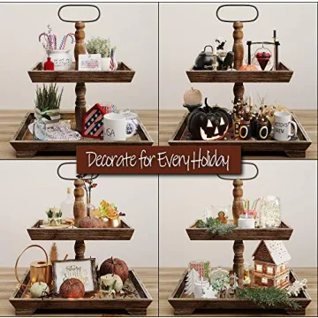 Farmhouse Tiered Tray Stand - Two Tier Tray - Wood Tiered Tray Decor Holder - 2 Tier Tray Stand Farmhouse - Wooden Tiered Stand Farmhouse - Two Tiered Tray Farmhouse - 2 Tiered Tray Farmhouse - Rustic
