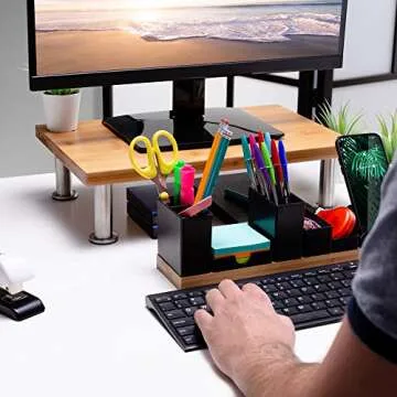 The Original Bamboo Monitor Stand (As Seen On PBS) - Monitor Riser for Computer Screen or Laptop - Desk Shelf Adds Storage Space & Improves Ergonomics - Natural