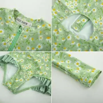 GRACE KARIN Girls Bathing Suits Size 10-12 One Piece Long Sleeve Swimsuits Beach Swimwear