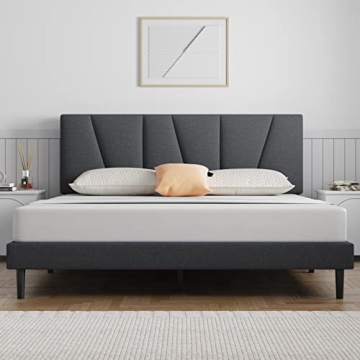 Molblly Full Bed Frame Upholstered Platform with Headboard and Strong Wooden Slats, Strong Weight Ca...