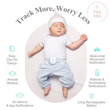 Sense-U Pro Baby Movement Monitor with Arousal Vibration, Movement/Rollover/Overheating Alerts, Audi...