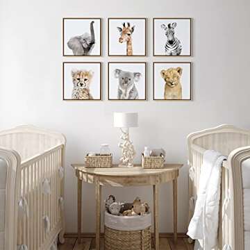 Kate and Laurel Sylvie Safari Animal Collection Framed Canvas Wall Art by Amy Peterson Art Studio, S...