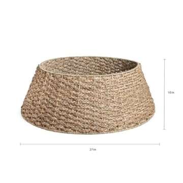 Natural Seagrass Christmas Tree Collar - Fits Around a Tree up to 8 Ft - Rustic or Beach Theme Tree Skirt - Beautiful for Your Seashell Christmas Tree 27 Inch