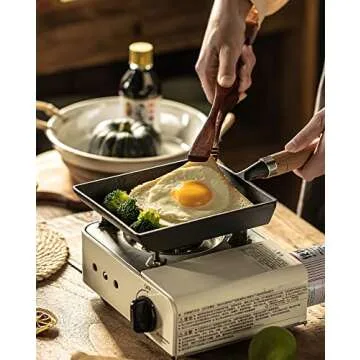YYMIYU Tamagoyaki Japanese Omelette Pan Cast Iron Wooden Handle 9×7 inch