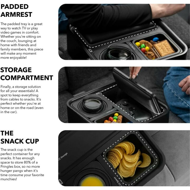 CouchConsole Cup Holder Tray for Snacks & Drinks