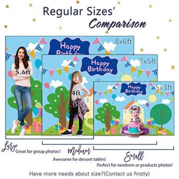 Allenjoy 7x5ft Happy Birthday Party Backdrop Favors Cartoon House Trees Street Sky Flags Props Photography Baby Shower Kids Boys Prince Celebration Photo Booth Studio Props Banner Decorations Supplies