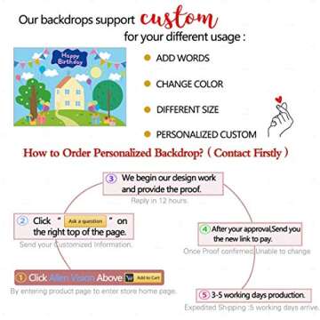 Allenjoy 7x5ft Happy Birthday Party Backdrop Favors Cartoon House Trees Street Sky Flags Props Photography Baby Shower Kids Boys Prince Celebration Photo Booth Studio Props Banner Decorations Supplies