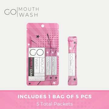 Go Mouthwash Packets Bubblegum Flavor - Adult and Kids Mouthwash with Fluoride Free Formula, Alcohol...