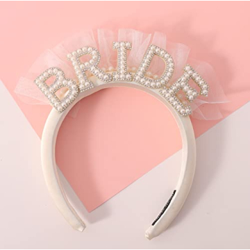 Agkvw Pearl Veil Bride Headband for Wedding Celebrations