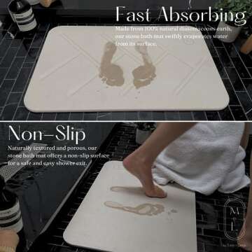 M&L Stone Bath Mat Large - Double Sided, Non-Slip Fast Stone Dish Drying Mat for Kitchen Counter, Tub & Bathroom Floor - Multi-Use Home Super Absorbent Diatomaceous Earth Shower Mat - Pet Food Mat