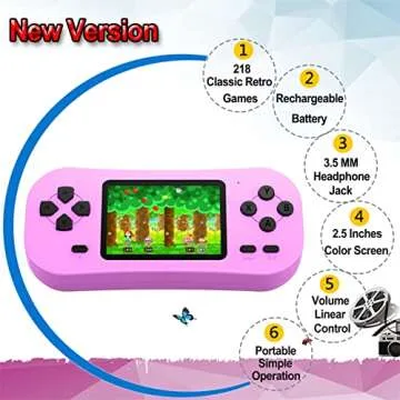 Beijue Retro Handheld Games for Kids Built in 218 Classic Old Style Electronic Game 2.5'' Screen 3.5MM Earphone Jack USB Rechargeable Portable Video Player Children Travel Holiday Entertain (Pink)