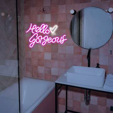 Hello Gorgeous Neon Sign for Girls Room & Events