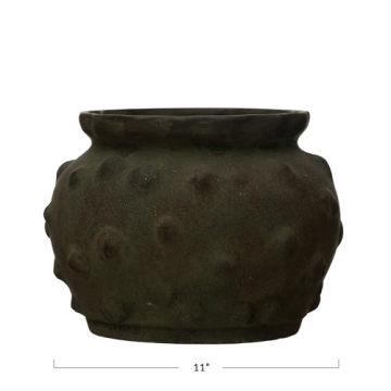 Black Terra-Cotta Raised Dots Vase Elegant Home Decor