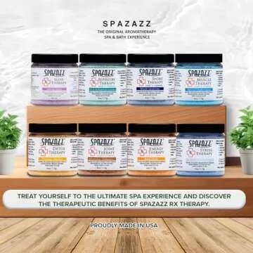 Spazazz RX Therapy Hot Tub Spa and Bath Aromatherapy Salt Crystals 4oz 8 Pack Sample Bundle Includes Muscle - Joint - Detox - Stress - Respiratory - Sport -Sleep - Energy. Great for Muscles & Joints