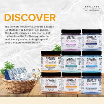 Spazazz RX Therapy Hot Tub Spa and Bath Aromatherapy Salt Crystals 4oz 8 Pack Sample Bundle Includes Muscle - Joint - Detox - Stress - Respiratory - Sport -Sleep - Energy. Great for Muscles & Joints