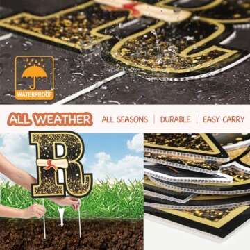 Graduation Yard Sign Decorations 2025, 8 PCS Large Congrats Grad Yard Stakes, Gold and Black Graduation Lawn Signs Decor, Waterproof Outdoor Graduation Party Supplies