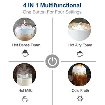 Huogary Electric Milk Frother and Steamer - 4-in-1 Stainless Steel Milk Steamer with Hot and Cold Froth Function, Automatic Foam Maker, 120V…