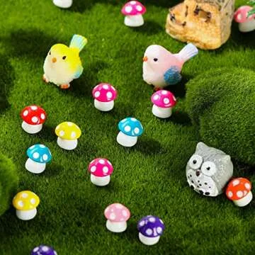 Yulejo 160 Pcs Tiny Mushrooms Mini Figurines Miniature Cute Colorful Mushroom Indoor Outdoor Statue Decor Decoration for Garden Landscape Bonsai Craft Ornament(Mixed Color,M)