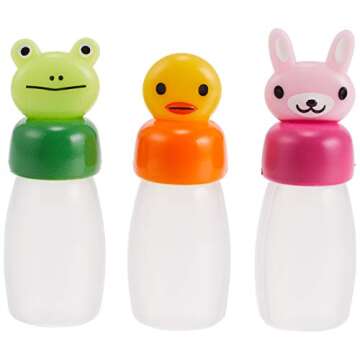 CuteZCute Bento Soy Sauce Case Container Set with Funnel, 3 Bottles (5ml Each), 1 Funnel, 1 Stand, Multicolor, 2" L x 0.5" H, Playful, Whimsical