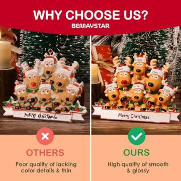 Bemaystar Personalized Christmas Ornaments 2023 - Custom Family of 2,3,4,5,6,7,8 Deer Christmas Orna...