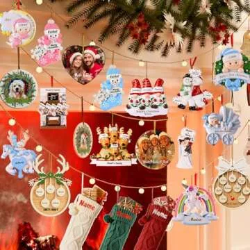 Bemaystar Personalized Christmas Ornaments 2023 - Custom Family of 2,3,4,5,6,7,8 Deer Christmas Ornaments for christmas trees, Christmas Decorations, Xmas Gifts for Mom Dad Family Kids - Family of 5