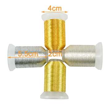 New brothread 4pcs (2 Gold+2 Silver Colors) Metallic Embroidery Machine Thread Kit 500M (550Y) Each Spool for Computerized Embroidery and Decorative Sewing