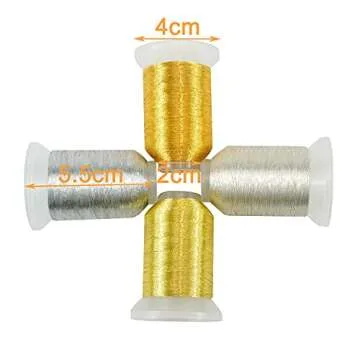 New brothread 4pcs (2 Gold+2 Silver Colors) Metallic Embroidery Machine Thread Kit 500M (550Y) Each Spool for Computerized Embroidery and Decorative Sewing