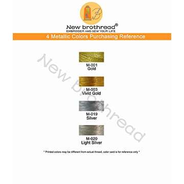 New brothread 4pcs (2 Gold+2 Silver Colors) Metallic Embroidery Machine Thread Kit 500M (550Y) Each Spool for Computerized Embroidery and Decorative Sewing