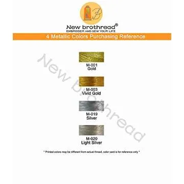 New brothread 4pcs (2 Gold+2 Silver Colors) Metallic Embroidery Machine Thread Kit 500M (550Y) Each Spool for Computerized Embroidery and Decorative Sewing