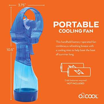 O2COOL Deluxe Handheld Battery Powered Water Misting Fan (Dark Blue) 2 Pack