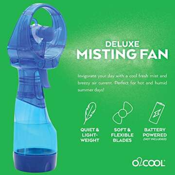 O2COOL Deluxe Handheld Battery Powered Water Misting Fan (Dark Blue) 2 Pack