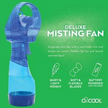 O2COOL Deluxe Handheld Battery Powered Water Misting Fan (Dark Blue) 2 Pack