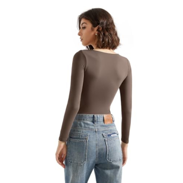 SUUKSESS Scoop Neck Thong Bodysuit for Women - Brown