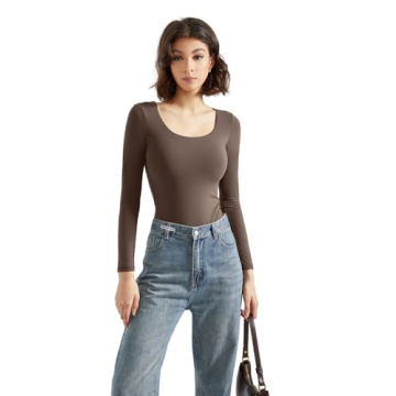 SUUKSESS Scoop Neck Thong Bodysuit for Women - Brown