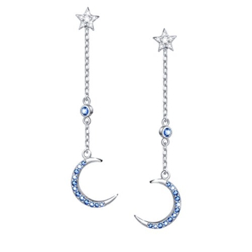 Elegant S925 Sterling Silver Moon Dangle Earrings