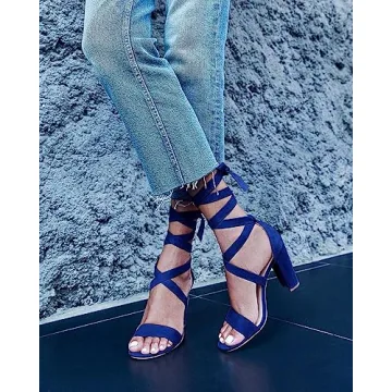 Huiyuzhi Womens Strappy Heels Lace up High Heeled Sandals Chunky Block Ankle Tie Pumps Dress Party Shoes