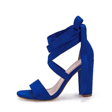 Huiyuzhi Womens Strappy Heels Lace up High Heeled Sandals Chunky Block Ankle Tie Pumps Dress Party Shoes