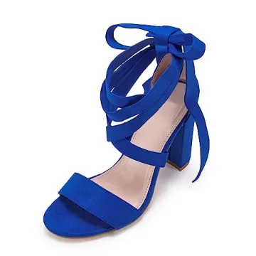 Huiyuzhi Womens Strappy Heels Lace up High Heeled Sandals Chunky Block Ankle Tie Pumps Dress Party Shoes