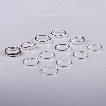 BERYUAN Women 12pcs Rings Silver Rings Women Ring Set Rings Size 5 6 7 8